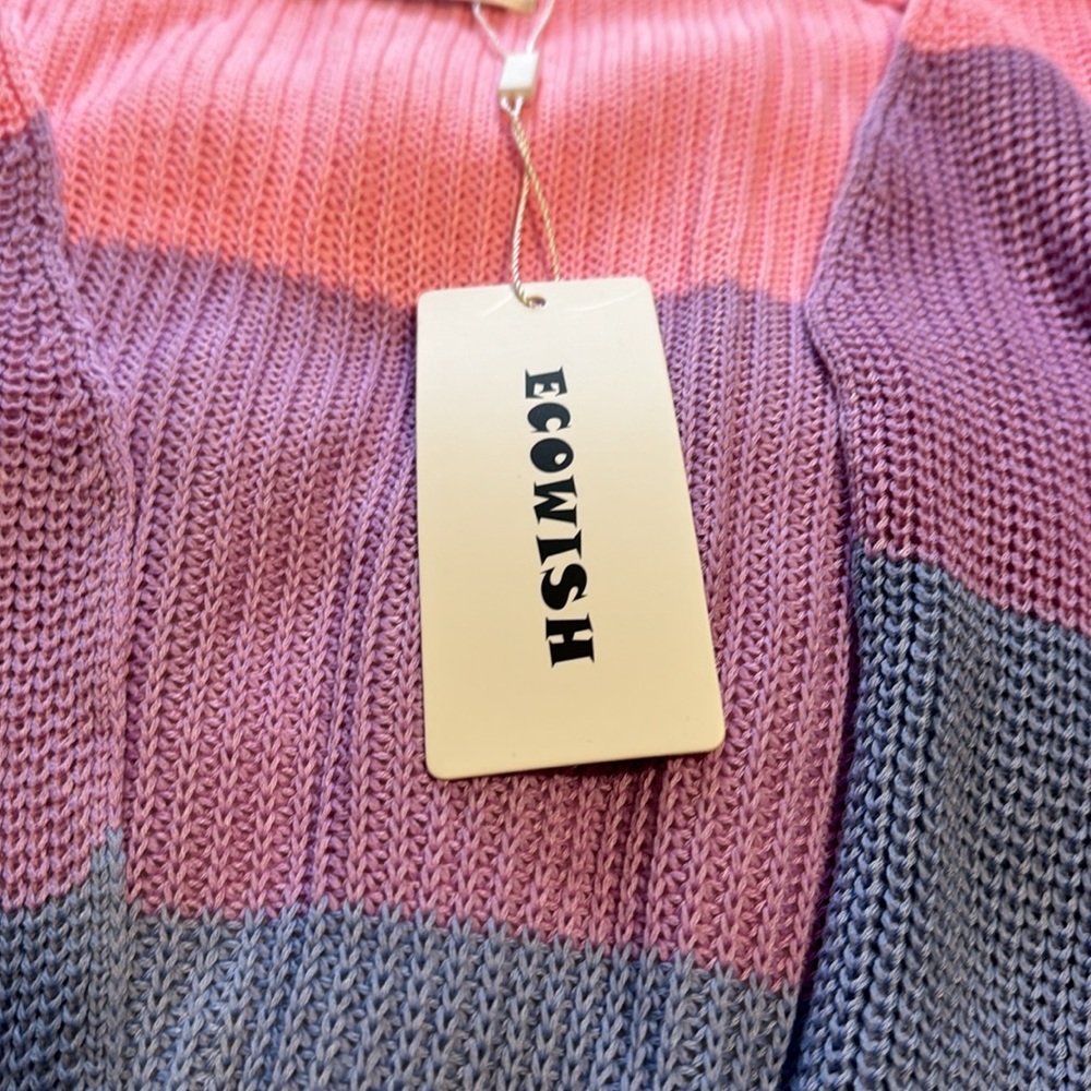 ECOWISH Rainbow 🌈 Block Striped Draped Open Front Cardigan L NWT - Picture 12 of 16